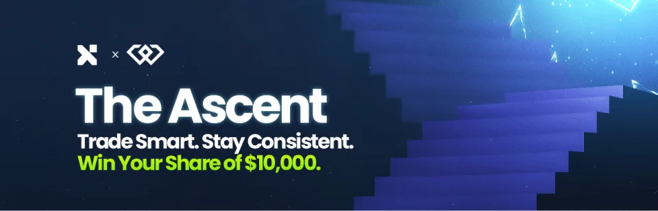 Wide blue EveryX website banner for The Ascent trading competition
