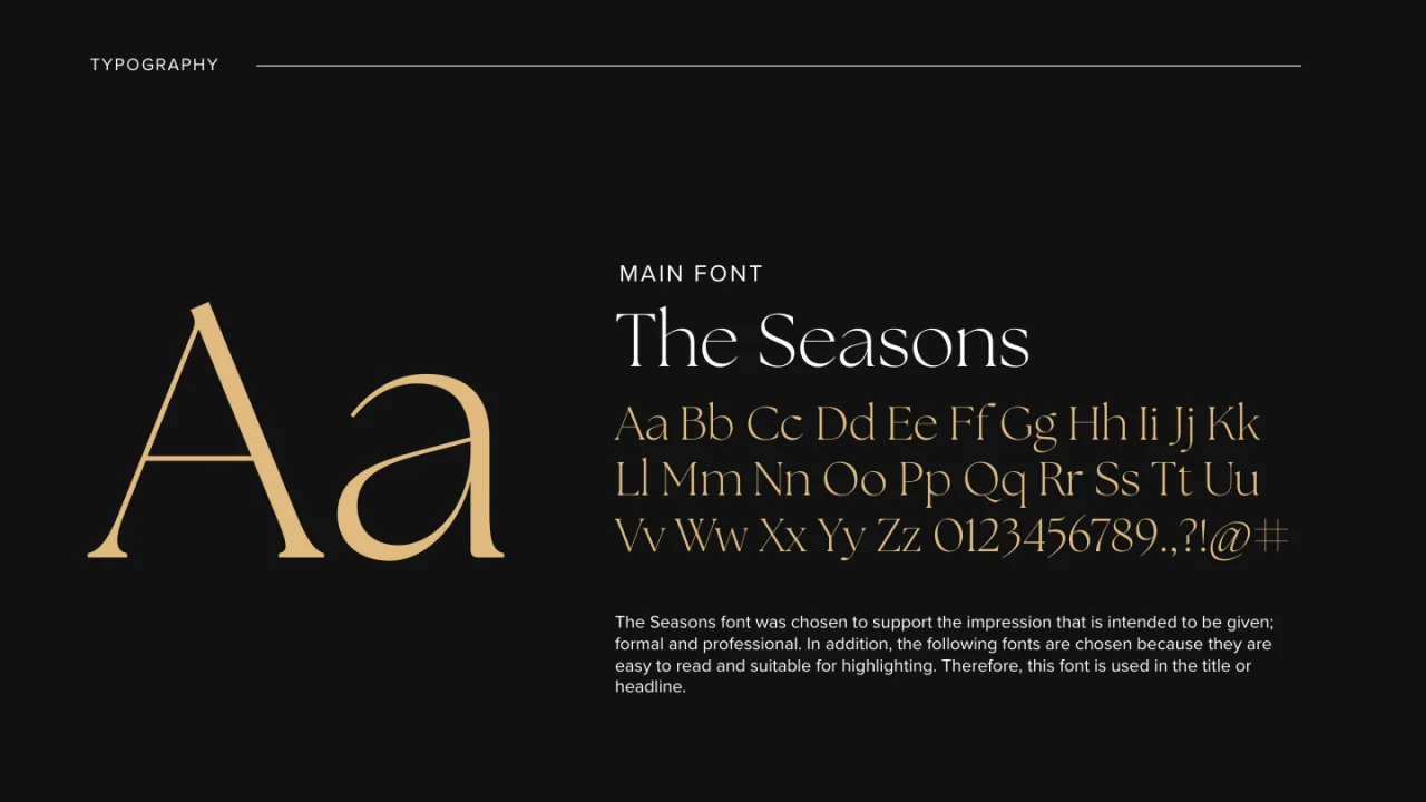 Lanier Court guideline page showing the main typeface, The Seasons