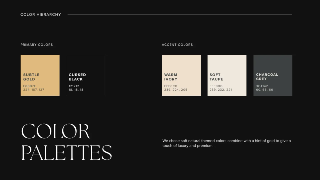 Lanier Court guideline page showing the gold, black and neutral colour palette