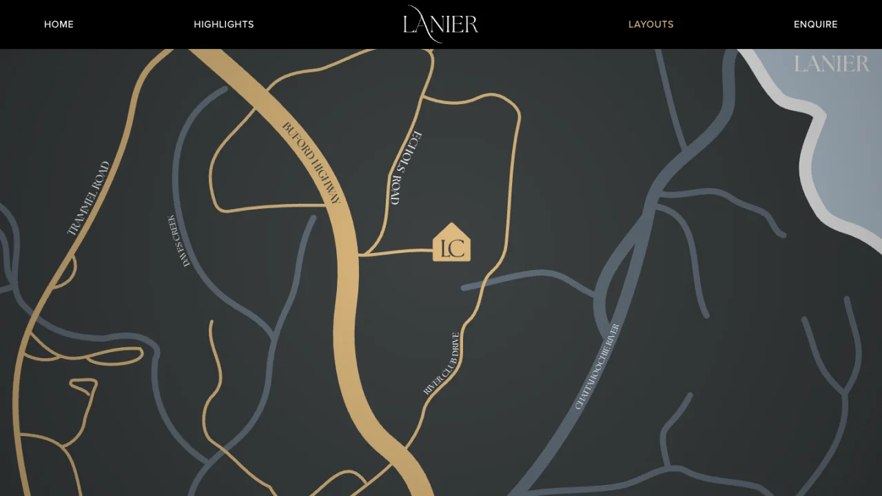 Lanier Court website location map in charcoal and gold